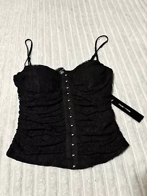 Y2K Coquette Black Mesh Top Corset Romantic Hook And Eye Bustier Bra Fairy Goth • $29