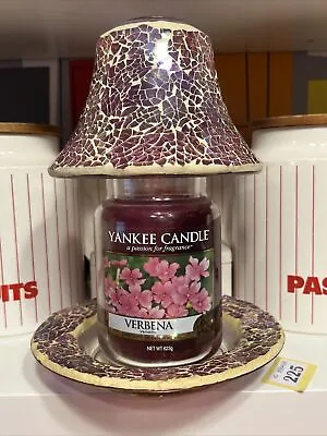 2pc Set Yankee Candle Large Candle Jar Purple Mosaic Glass Shade & Plate Set • £16.50