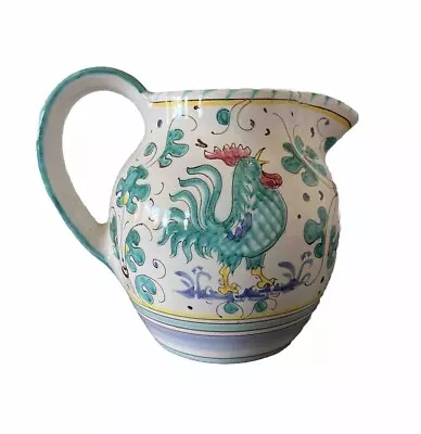 Italian Pottery Rooster  Creamer Pitcher PV Italy Hand Painted Floral 6” Vintage • $21.40