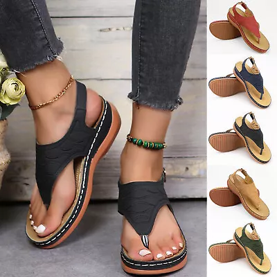 Women Low-Wedge Orthopedic Sandals Ladies Casual Flat Shoes Anti-Slip Flip Flops • $15.99