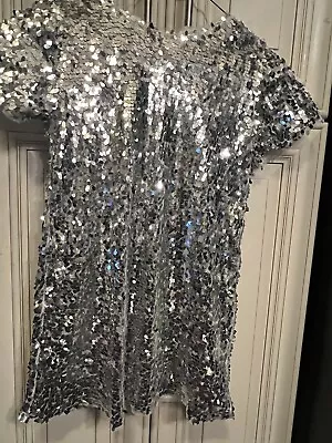 Zara Girl Sequin Silver Dress Sz 8 • $20