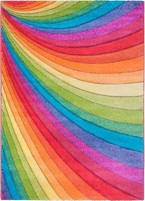 Rainbow Living Room Rug Large Colourful Kids Mat Multi Bedroom Carpet • £49.99