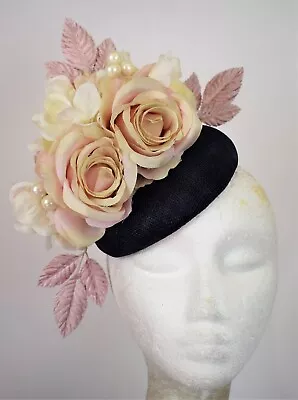 Pale Pink Cream Navy Blue Floral Fascinator Hat Races Melbourne Cup  • $89.95