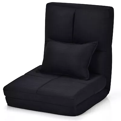 Costway Flip Chair Convertible Sleeper Couch Futon Bed Lounger W/Pillow Black • $89.99