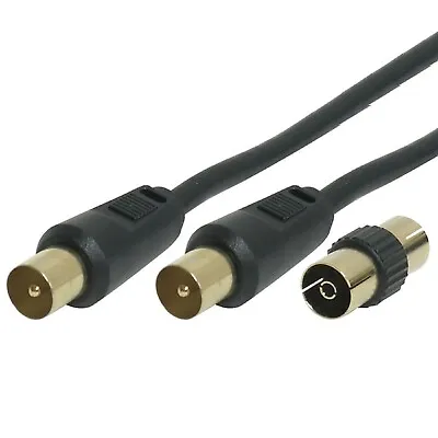 Coaxial TV Aerial Cable RF Fly Lead Digital Male To Male 1m 2m 3m 5m 10m 20m 30m • £1.70