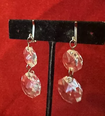 Vintage Rock Crystal Earrings 1960’s Clip On With Faux Pierced Look. • $22