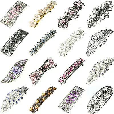 £2.99 • Buy Hair Clip Barrette French Tie Vintage Silver Gold Diamante Grip Ponytail Holder