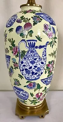 Vintage Maitland Smith Porcelain Vase Raised Hand Painted Floral Table Lamp 32  • $193.50