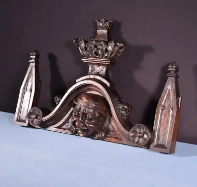 23  French Antique Gothic Crest/Pediment/Crown In Solid Oak Wood With Face • $615