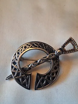 Vintage 1970s Silvertone Celtic Sword And Shield Brooch • $15.99