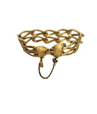 Monet Bracelet Vintage Flat Link Chunky Chain Gold Tone High Polished Signed • $9.98