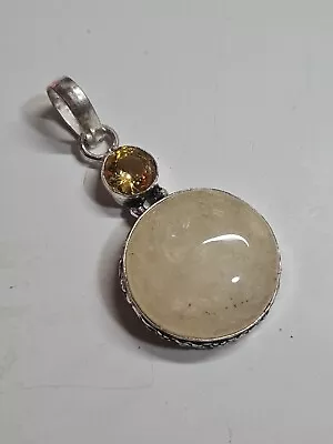 Yellow Lemon Quartz & Citrine 925 Silver Gemstone  Pendant. Very Pretty 🌟1222 • £25