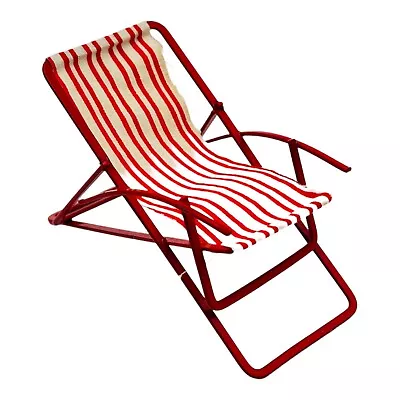 Patio Chaise Lounge Chair Dollhouse Miniature 1:12 Red Metal Striped Fabric • $19.95