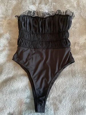 Black Mesh Spot Nasty Gal Bodysuit Size 6 • £3.99