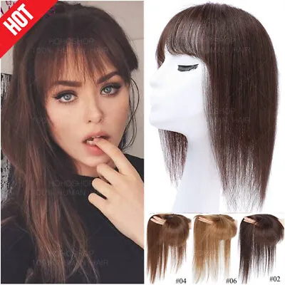 150% Remy Human Hair Mono Silk Base Topper Bangs Clip Hairpiece Toupee Wig Women • £39.01