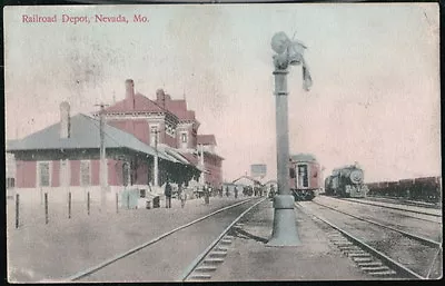 NEVADA MO Railroad Station Depot Train Antique Postcard Old Vtg Missouri RR PC • $50