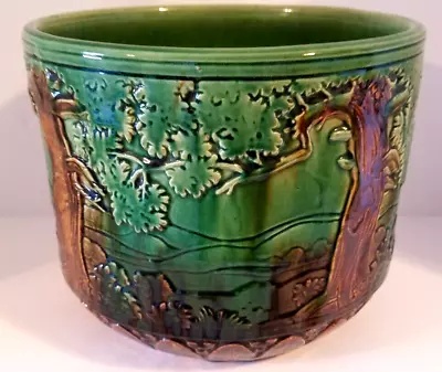 Very RARE Large Majolica WELLER POTTERY Highly Glazed Ave. Of Trees Jardiniere • $395