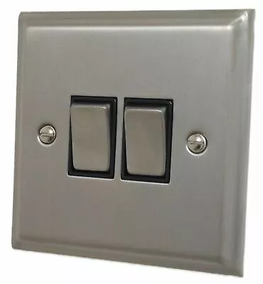 G&H DSN302 Deco Plate Satin Nickel 2 Gang 1 Or 2 Way Rocker Light Switch • £17.95