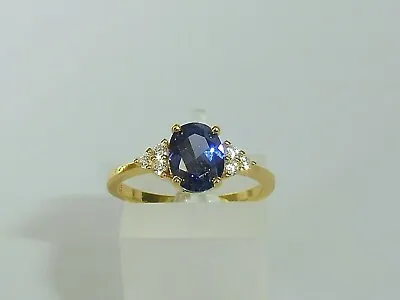 Ladies 18 Carat Gold & 925 Sterling Silver Tanzanite And White Sapphire Ring • £30.99