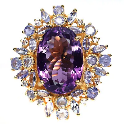 14 X 21 MM. Purple Un-Amethyst & Blue Tanzanite Ring 925 Sterling Silver • £226.71