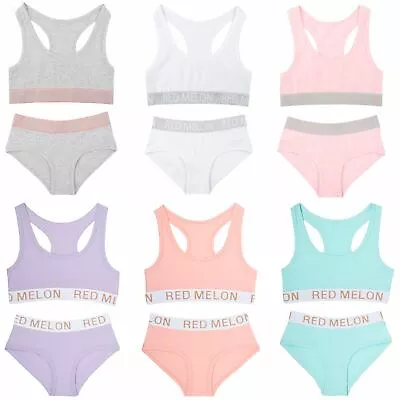 £5.95 • Buy Girls Crop Top Vest Training Bra Knickers Brief Pants Set Cotton Age 7-13 Years