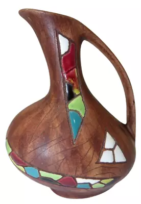 Keramos Abstract Mosaic Pottery Pitcher Vase Handpainted Made In Israel Signed • $49