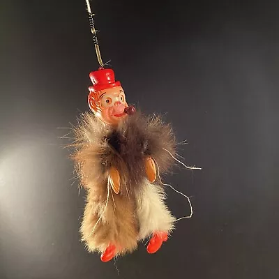 Vtg Antique Toy Celluloid Monkey Hanging Bouncy Spring Feathers Pipe PRIORITY • $41.99