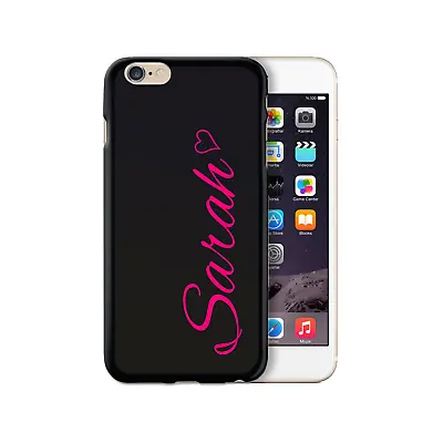 Personalised Initial Phone Case With Pink Heart And Name On Black TPU Soft Cover • £6.99
