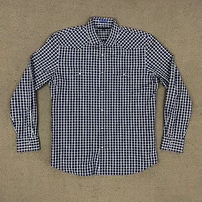 Banana Republic Shirt Mens Large Slim Fit Blue Plaid Pearl Snap Long Sleeve • $13.46