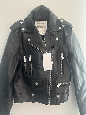 Zadig & Voltaire Lenni Cuir Butterfly Black Leather Jacket Biker Size 40 NEW • $250