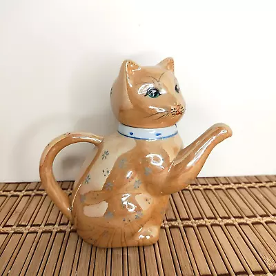 Lucky Cat Maneki Neko Teapot Porcelain Hand Painted Lusterware Vintage 1950s • $18.99