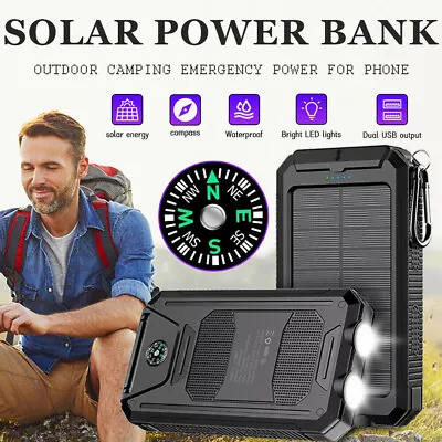 $33.98 • Buy LED Solar Power Bank 50000mAh,Solar Charger 2 USB External Charger Battery Pack