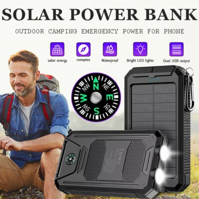 $25.98 • Buy LED Solar Power Bank 50000mAh,Solar Charger 2 USB External Charger Battery Pack