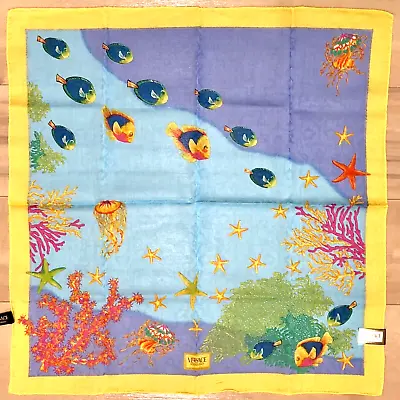 Stored Item Versace Cotton Scarf Handkerchief MEDIUM 53cm(20.87in) Tropical Fish • $44.97