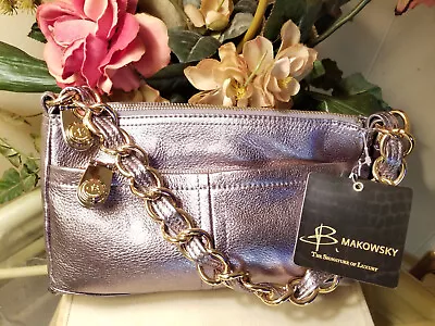 Auth B. Makowsky Metallic Gold Leather Zip Shoulder Bag NWT! • $48