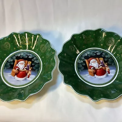 2 VILLEROY & BOCH Toy's Fantasy 6.25” Round Fluted Bowls SANTA CLAUS & CHILDREN • $24