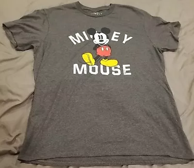 MICKEY MOUSE Shirt Adult Large Retro Gray Ringer Walt Disney Crew Neck T-Shirt • $12.99