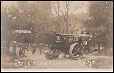 Steam Roller Steam Engine Road Building Crew Pleasant Mount PA Postcard RPPC • $59