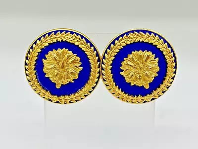 MMA Metropolitan Museum Of Arts Gold Tone Laurels & Cobalt Blue Enamel Earrings • $27