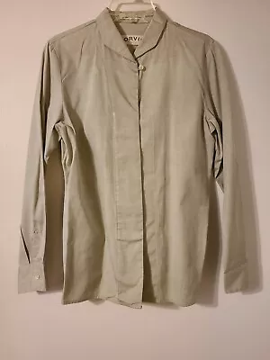 Orvis Button Front Long Sleeve Mandarin Collar Gray 100% Cotton Shirt 8 EUC • $15