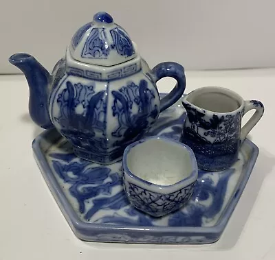 VINTAGE! Blue Flower Tea Set Teapot Creamer Cup Saucer Chinese… NICE!!! • $23.85