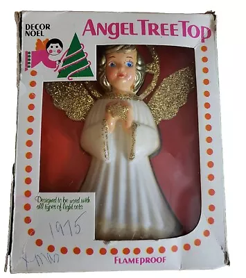 Vintage Christmas Decor Noel Angel Tree Topper Gold Glitter 1975 Angel TreeTop • $10.98