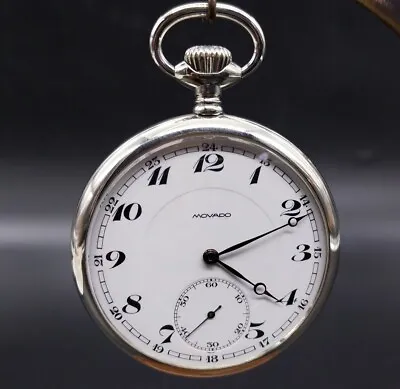 Antique Movado Unique Pocket Watch Silver Plated Engraved Working Early 20th C • $1479