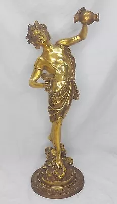 Vtg French Bronzed Spelter Sculpture L&F Moreau Grecian Man Col. Francais 24  • $299.99