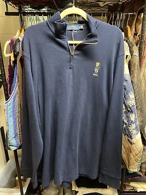 Men’s Polo Ralph Lauren Polo Bear Quarter Zip Wool Sweater XL Navy • $40