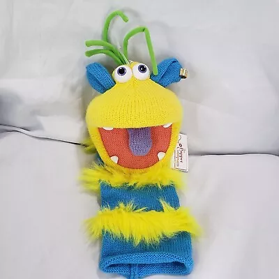 The Puppet Company Knit Sock Monster Hand Puppet Blue Yellow 15 Inch Squeaker • $18.99
