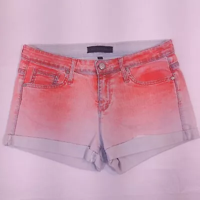 Juicy Couture Denim Shorts 30  Stretch Fluorescent Orange Spray Cuffed 2  Inseam • £17.13