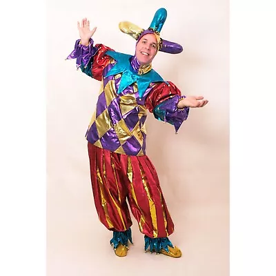 Mardi Gras Jester Exquisite 6 Piece Multi Colored Metallic Lame' Carnival Set   • $187.49