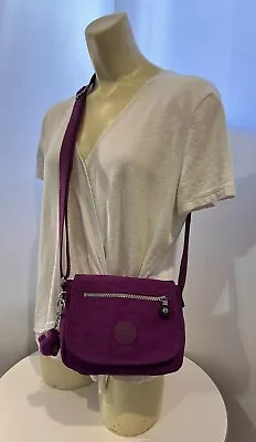 KIPLING Violet Purple Nylon Small Travel Crossbody Bag Monkey Charm • $36