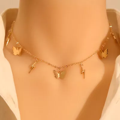 LATS Gold Silver Color Chain Pendant Butterfly Necklace For Women Layered Charm  • $7.90